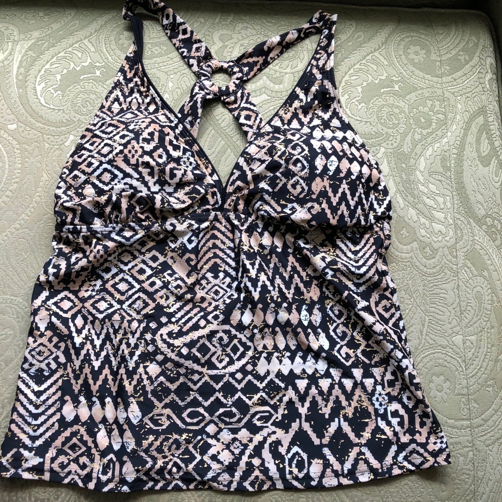 Tropical Honey Black & Gold Tankini Top Size 12